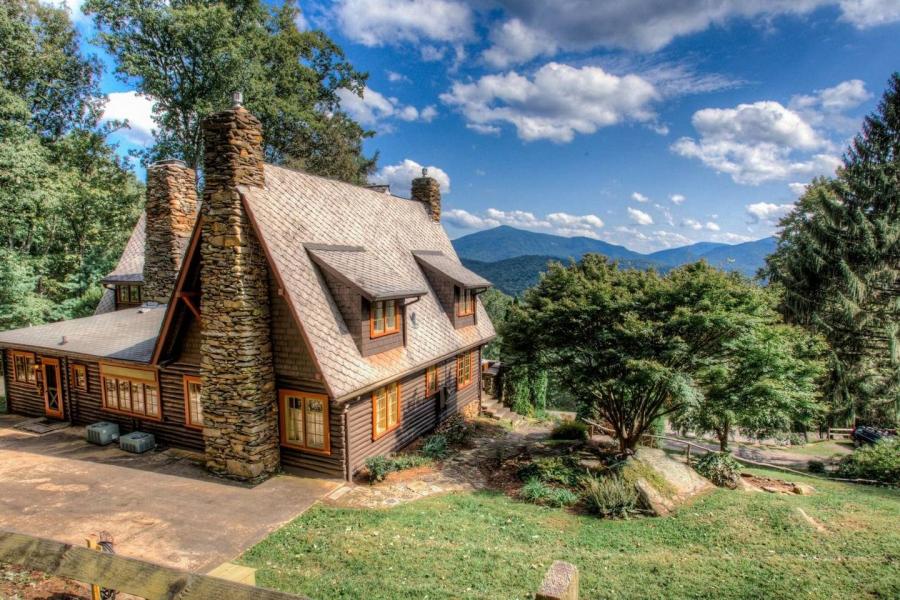 log house, cabin, stone, water, rural, Asheville, 