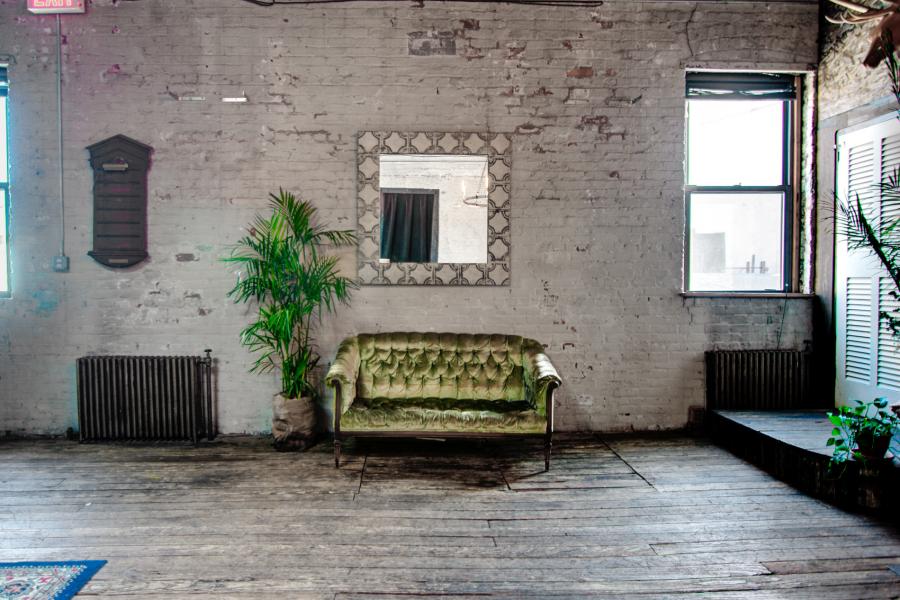 loft, bohemian, funky, textured walls, wood, piano, 