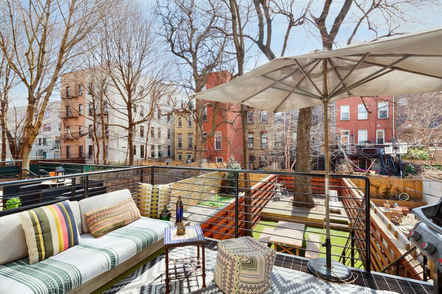 brownstone, townhouse, bohemian, eclectic, staircase, deck, kitchen, 