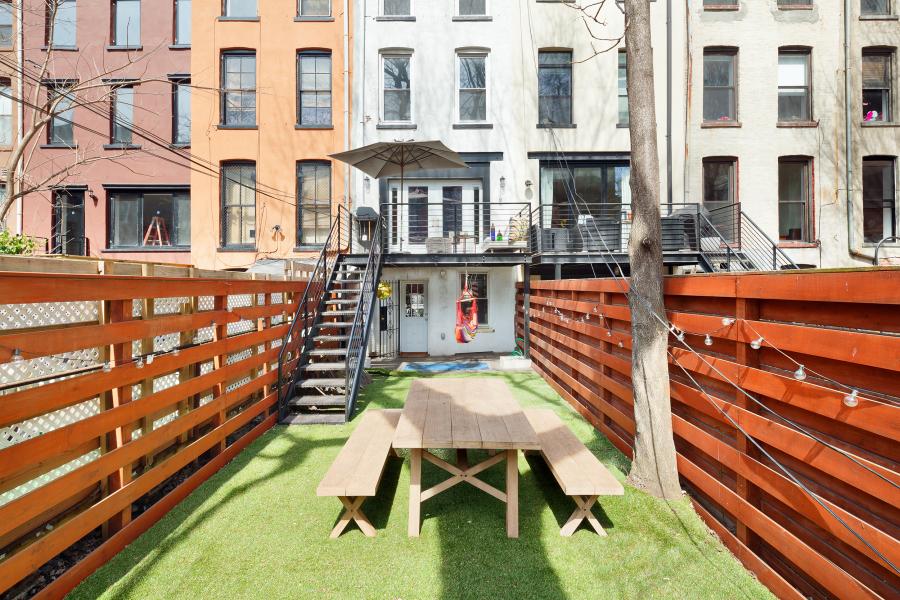 brownstone, townhouse, bohemian, eclectic, staircase, deck, kitchen, 