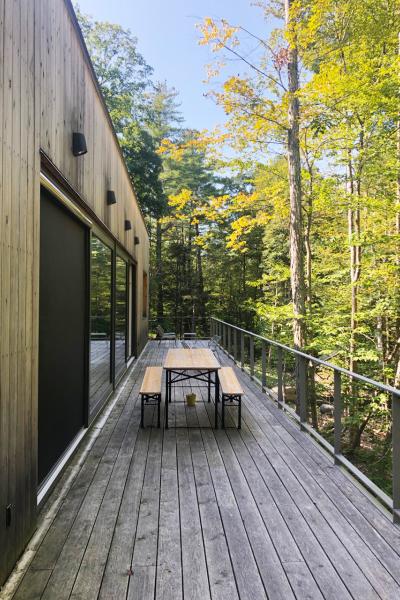 modern, contemporary, wooded, wood, deck, glass, rural, 