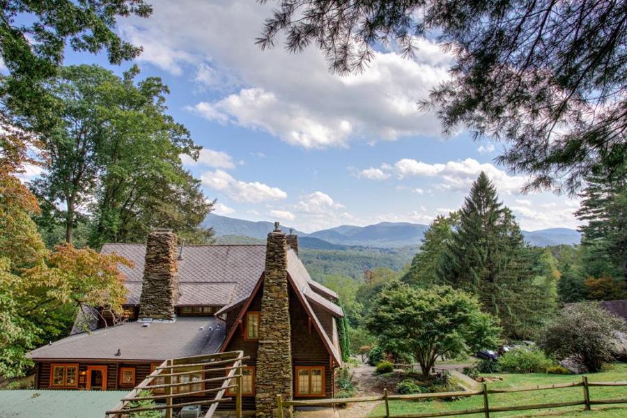 log house, cabin, stone, water, rural, Asheville, 