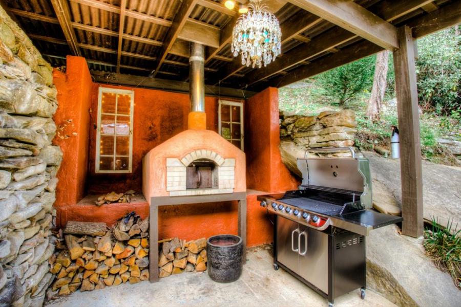 log house, cabin, stone, water, rural, Asheville, 