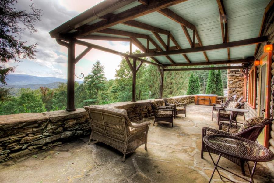 log house, cabin, stone, water, rural, Asheville, 