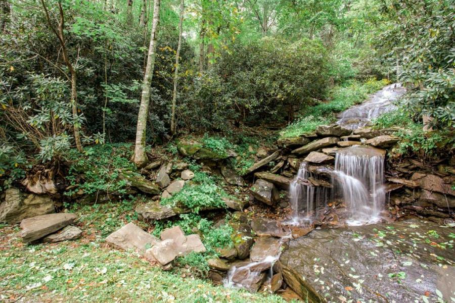 log house, cabin, stone, water, rural, Asheville, 