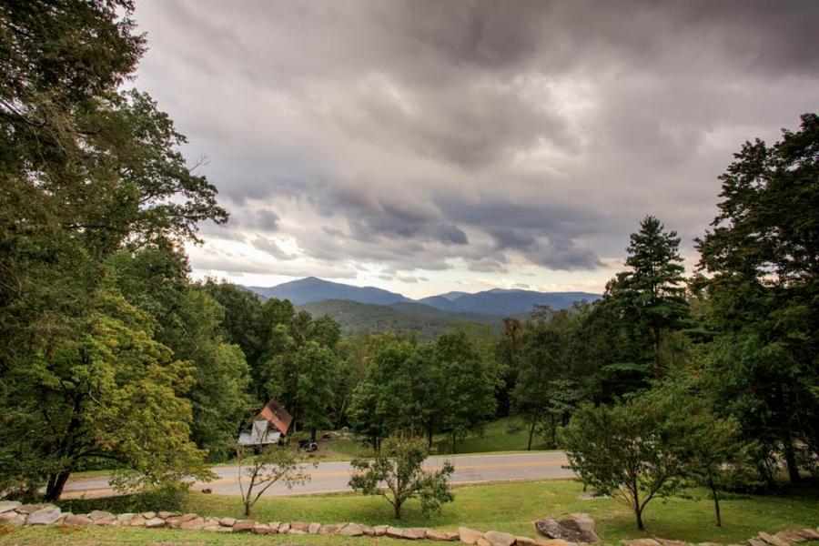 log house, cabin, stone, water, rural, Asheville, 