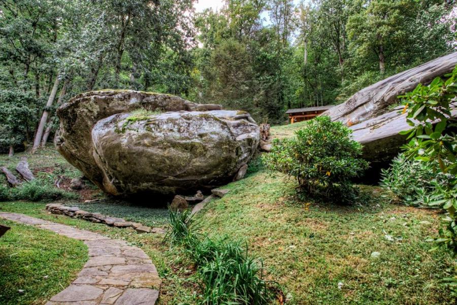 log house, cabin, stone, water, rural, Asheville, 