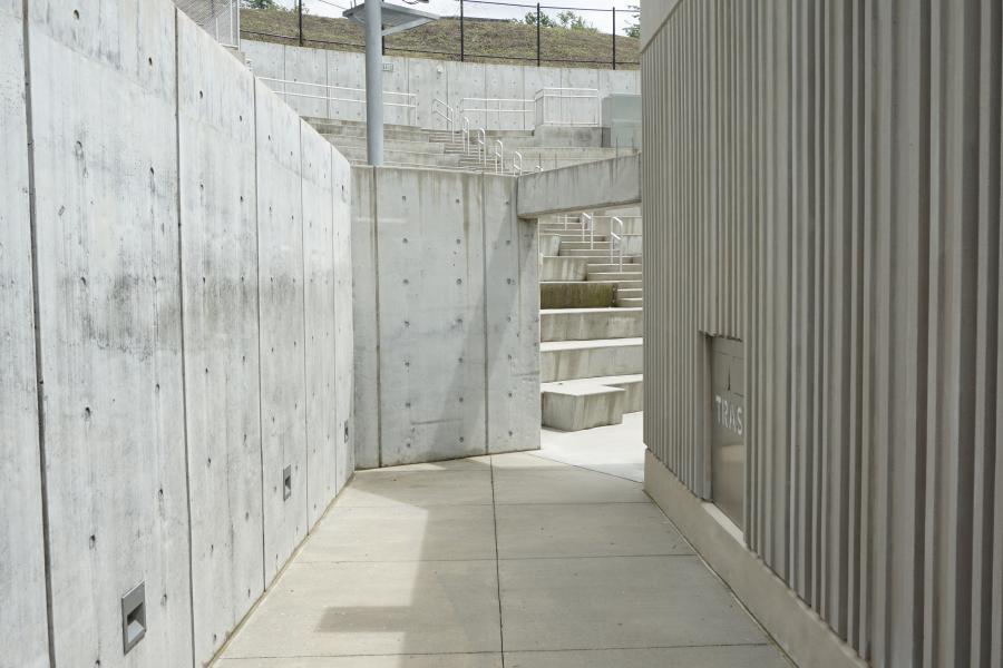 concrete, modern, museum, water, staircase, industrial, 