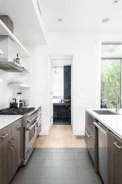 brownstone, townhouse, kitchen, light, airy, modern, bathroom, terrace, 