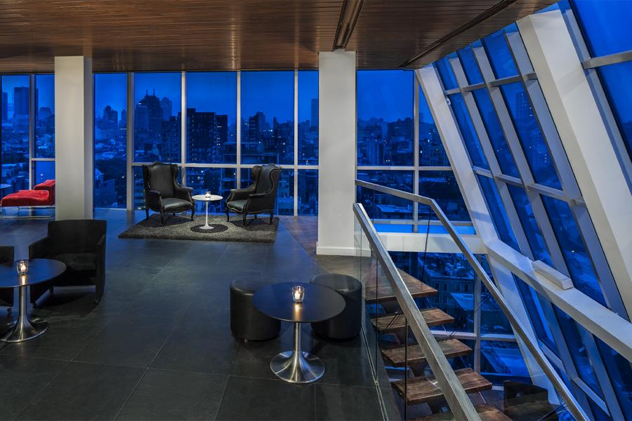 contemporary, upscale, glass, apartment, loft, staircase, rooftop, city view, 