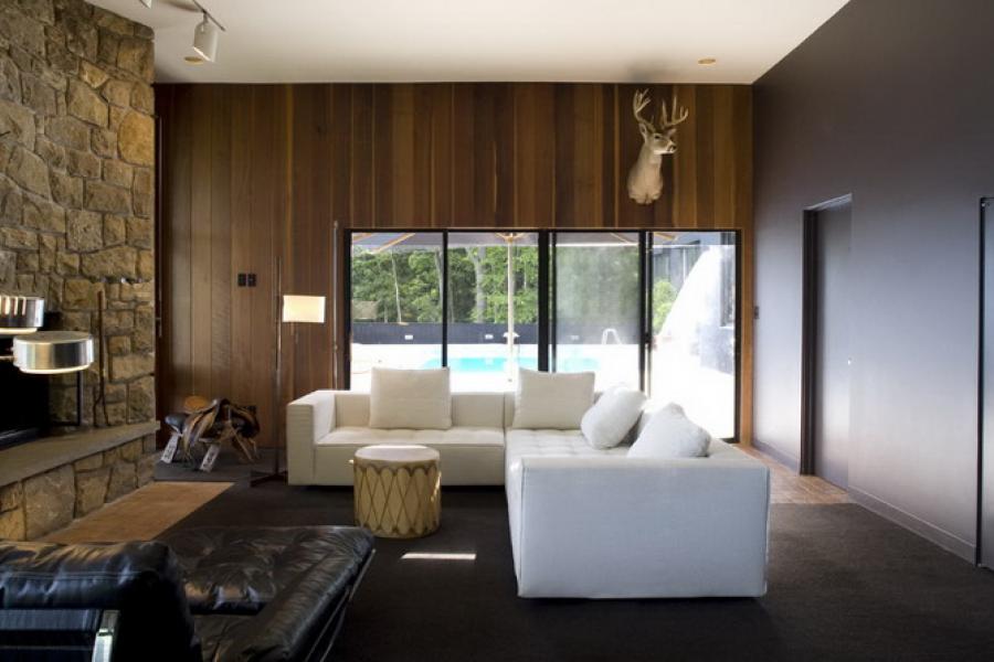 modern, contemporary, pool, bar, patio, wooded, fireplace, pool table, deck, 